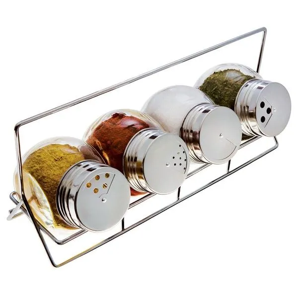 Porta Condimentos Euro Home Bubble 4 Peças  Inox/Transparente