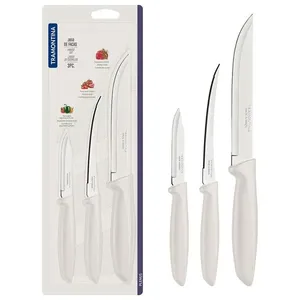 Conjunto de Facas Tramontina Plenus em Aço Inox - Off-White - 3 Peças