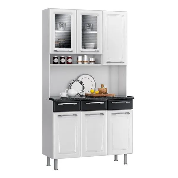 Cozinha Compacta Prisma com 6 Portas e 3 Gavetas Itatiaia Branco e Preto