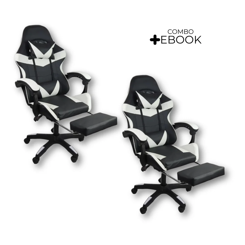 Kit 2 Cadeiras Gamer Stillus Preta Branca