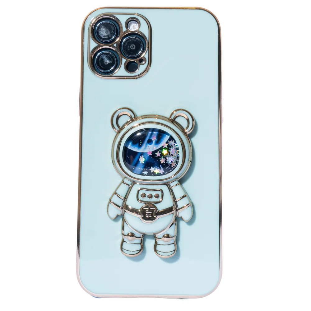 Capa Com Suporte De Astronauta Galvanizado para iPhone 14 Plus Verde