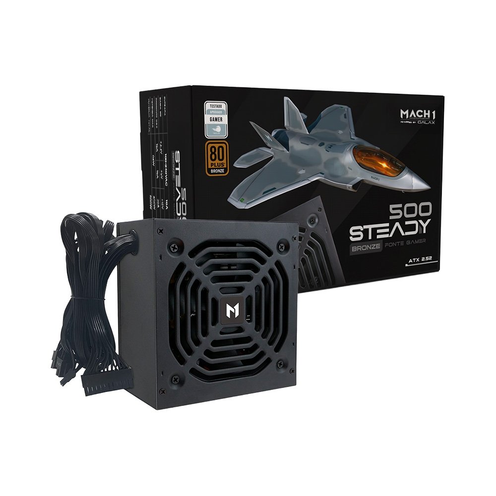 Fonte MACH1 Steady 500W 80 Plus Bronze PFC Ativo Preto