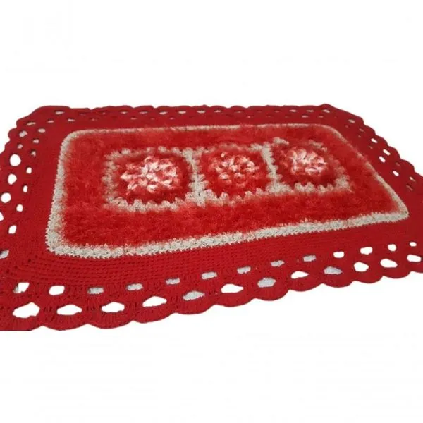 Tapete De Crochê Luxo Vermelho Artesanal