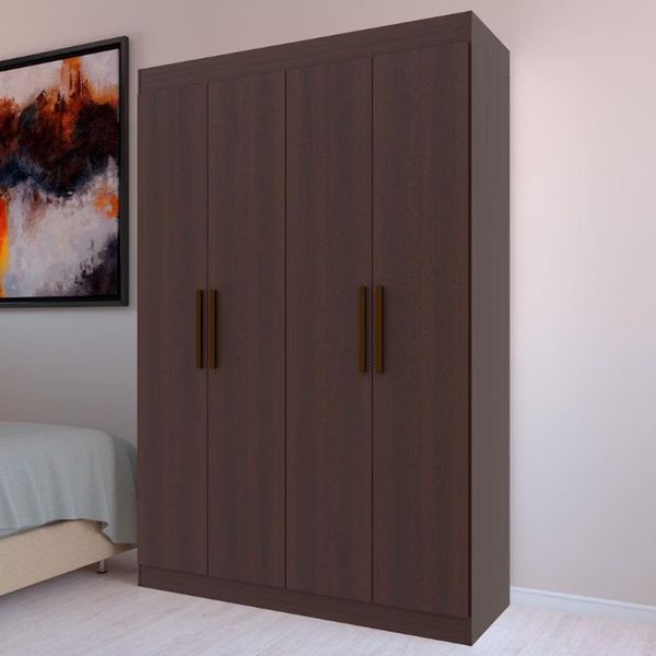Guarda-Roupa Ville com 4 Portas 2 Gavetas e 2 Prateleiras 134cm de largura Bartira Café