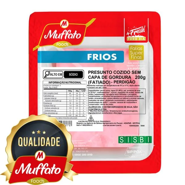 Presunto Muffato Foods Perdigão Magro Fatiado 200g