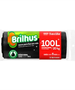 Saco para Lixo Brilhus Rolo 100L com 15un