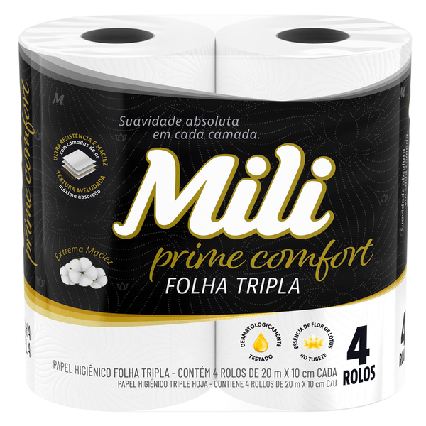 Papel Higiênico Mili Prime Folha Tripla Neutro 4 Rolos