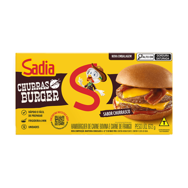 Hambúrguer de Carne Bovina Churrasco Sadia Caixa 672g 12 Unidades