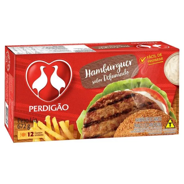 Hamburguer ave/bovino defumado Perdigão 12 unidades 672g
