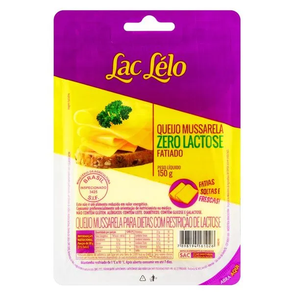 Queijo Mussarela Lac Lélo Zero Lactose Fatiado 150g
