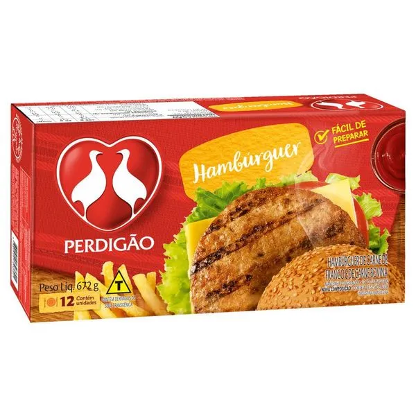 Hambúrguer de carne de frango e bovina Perdigão caixa 672g 12 unidades