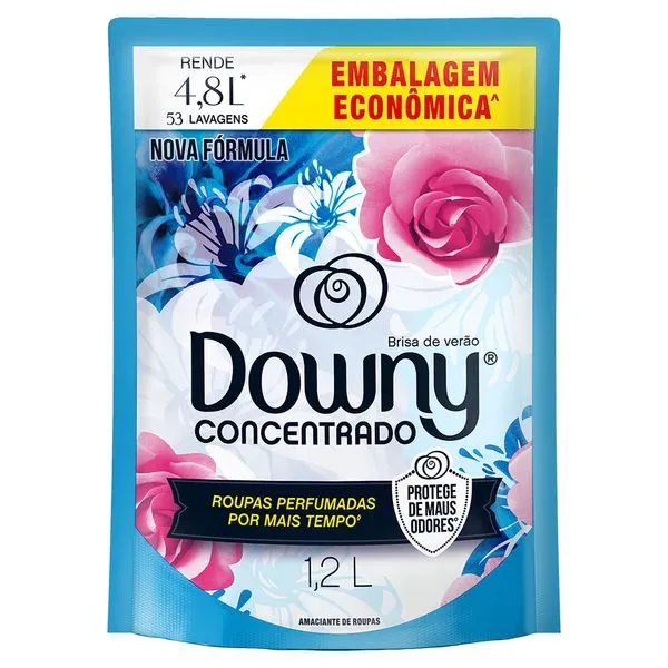 Amaciante de Roupa Concentrado Brisa de Verão Downy Sachê 1,2l Embalagem Econômica Amaciante Concentrado Downy Brisa de Verão Refil 1,2L
