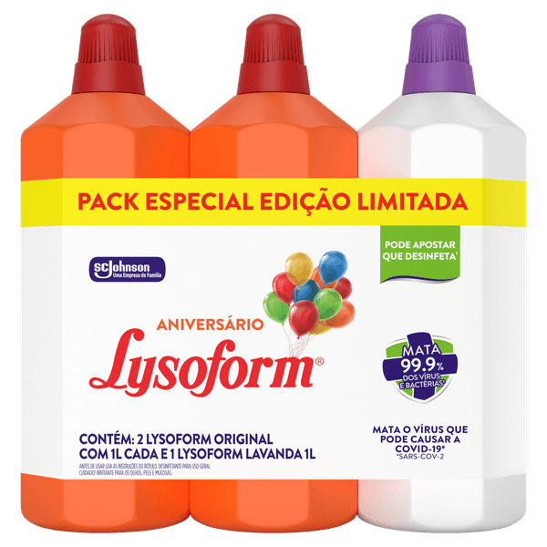 Kit 2 Desinfetantes Uso Geral Original + 1 Lavanda Lysoform 1l Cada Edição Especial Aniversário