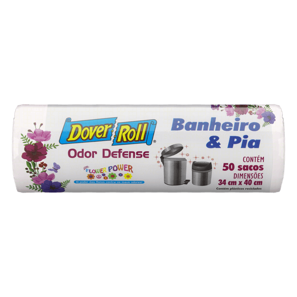 Saco para Lixo Pia e Banheiro Flower Power 10l Dover Roll Odor Defense 50 Unidades