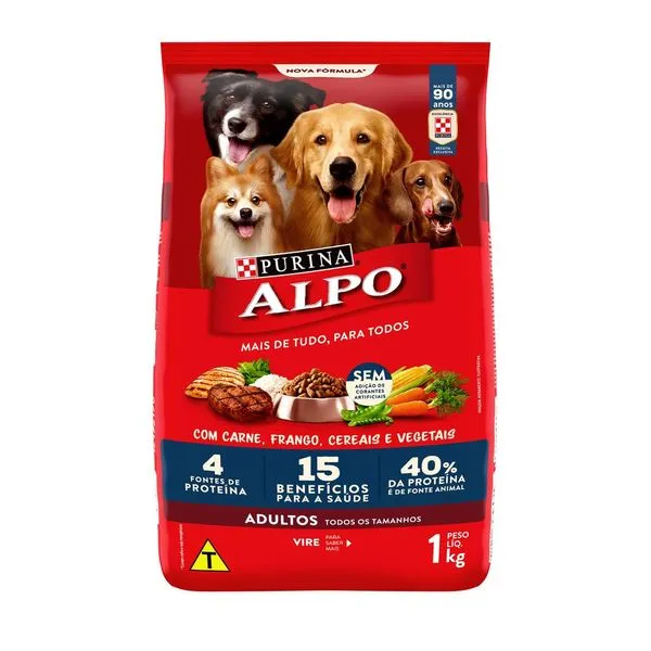 Ração Seca Alpo para Cães Adultos Carne, Frango, Cereais e Vegetais 1kg Ração Seca Alpo para Cães Receitas Caseiras Carne Grelhada com Vegetais 1kg