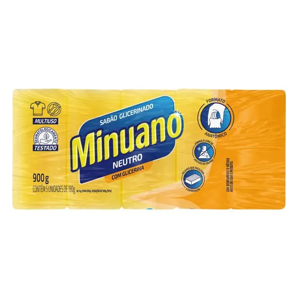 Sabão em Barra Minuano Glicerinado Neutro 900g