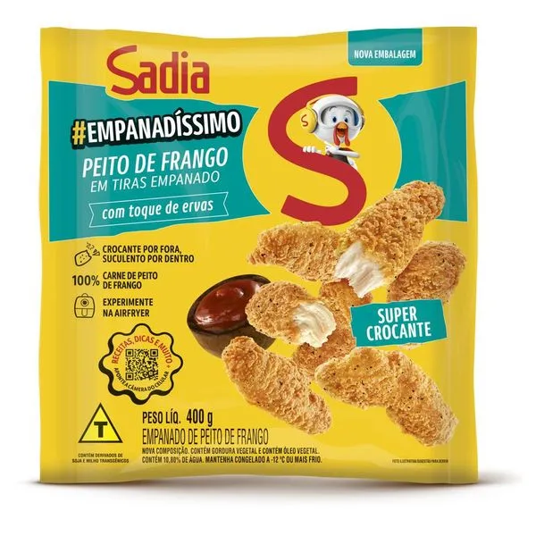 Empanado de frango peito em tiras temperado Sadia empanadíssimo pacote 400g