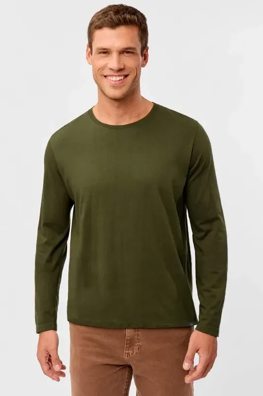 T-Shirt Manga Longa Premium Fit Sem Costura Verde Musgo VERDE MUSGO/M