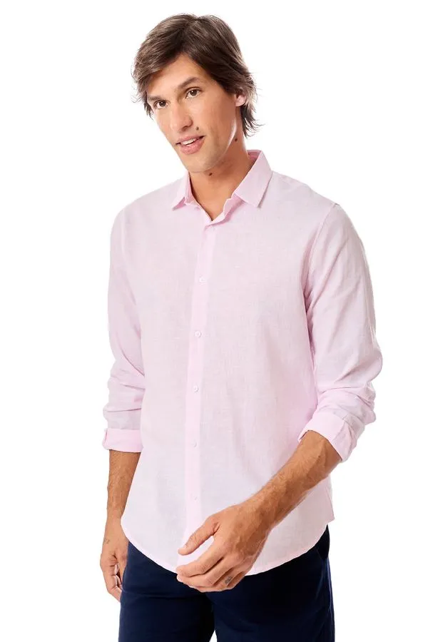 Camisa Linho Manga Longa Rosa Claro ROSA CLARO/G