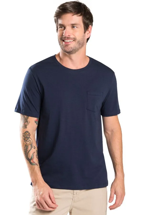 T-Shirt Básica Premium Pima Com Bolso Azul Marinho AZUL MARINHO/G