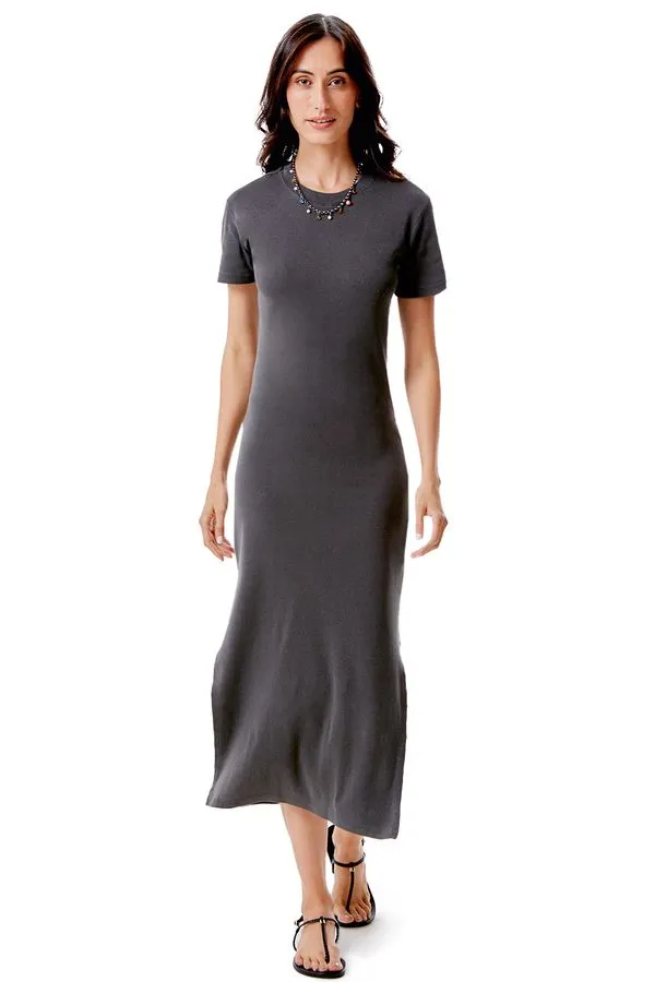 Vestido Básico Longo Canelado Grafite GRAFITE/G