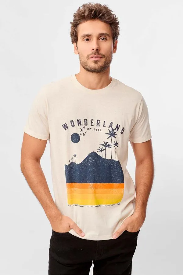 T-Shirt Estampada Wonderland Com Bordado Cru CRU/M