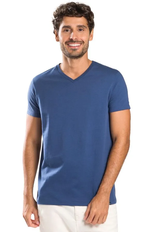 T-Shirt Básica Gola v Premium Sem Costura Azul AZUL/M
