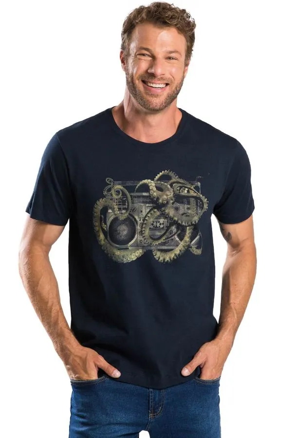 T-Shirt Estampada Tentáculos Azul Marinho AZUL MARINHO/P