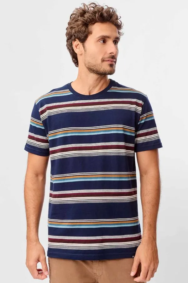 T-Shirt Listrada Fio Tinto Azul Marinho AZUL MARINHO/G