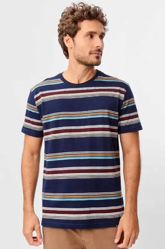 T-Shirt Listrada Fio Tinto Azul Marinho AZUL MARINHO/M