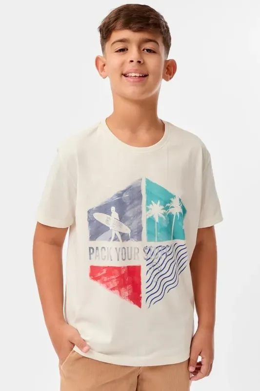 T-Shirt Infantil Estampada Surfer Off White OFF WHITE/14