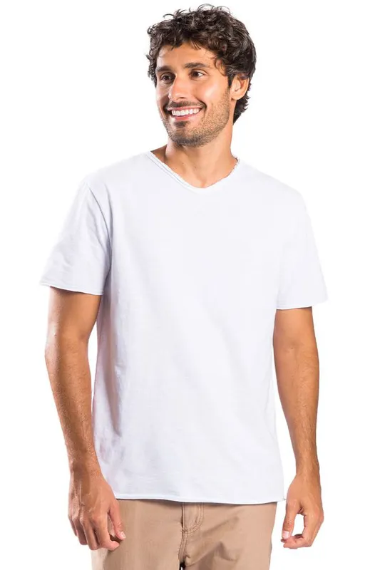 T-Shirt Básica Gola v Flamê Branca BRANCA/GG