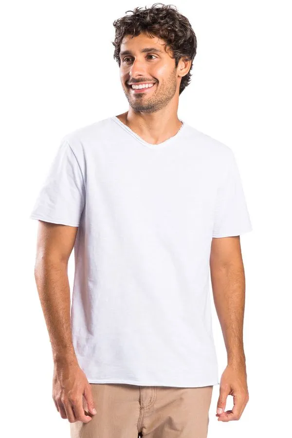 T-Shirt Básica Gola v Flamê Branca BRANCA/G