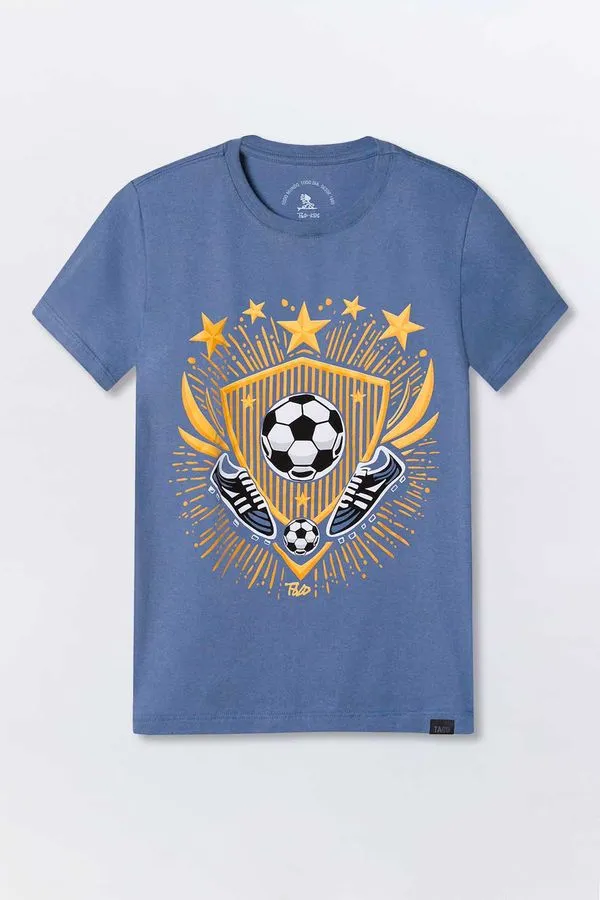 T-Shirt Infantil Estampada Soccer Azul Jeans AZUL JEANS/14