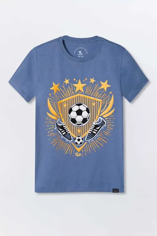 T-Shirt Infantil Estampada Soccer Azul Jeans AZUL JEANS/14