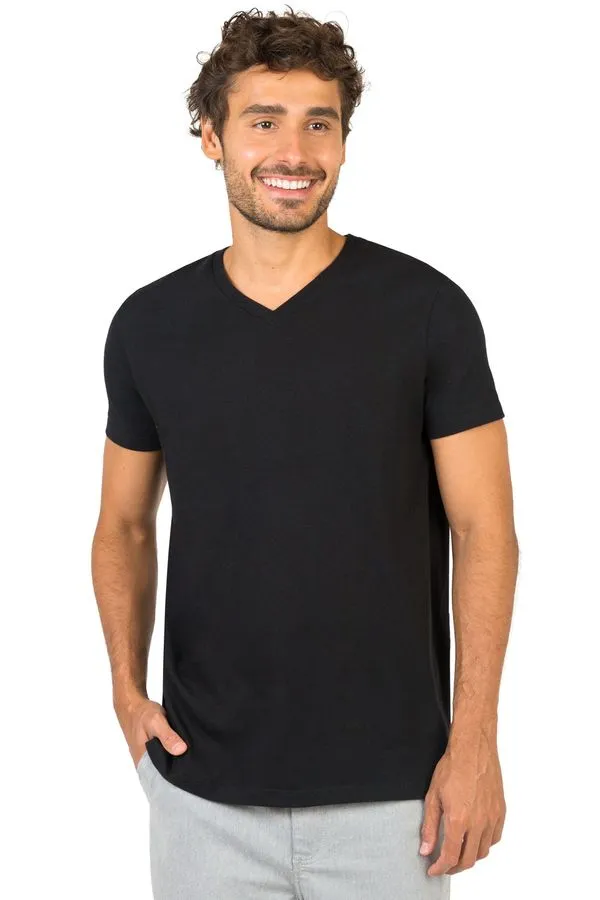 T-Shirt Básica Gola v Premium Sem Costura Preta PRETA/M