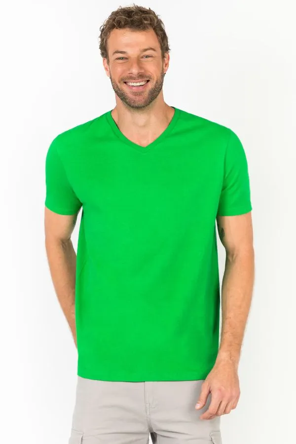 T-Shirt Básica Gola v Premium Sem Costura Verde Bandeira VERDE BANDEIRA/P