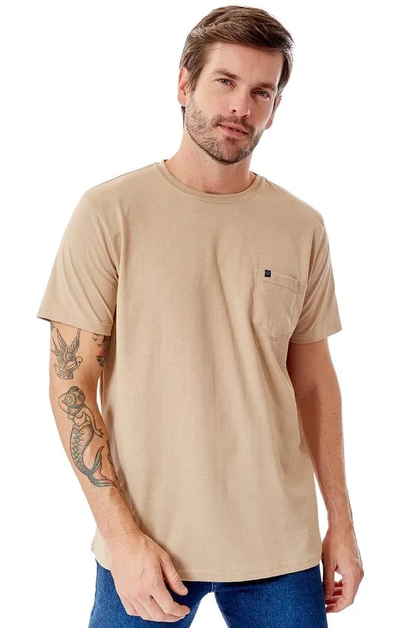 T-Shirt Básica Comfort Com Bolso Khaki KHAKI/GG