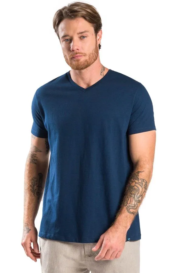 T-Shirt Básica Gola v Premium Sem Costura Azul Marinho AZUL MARINHO/M