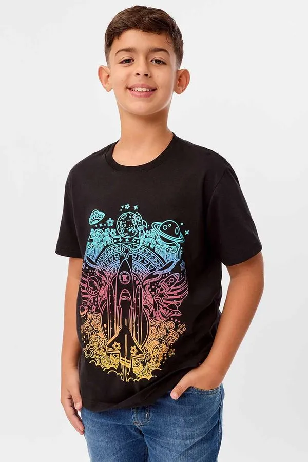 T-Shirt Infantil Estampada Space Rocket Preto PRETO/14