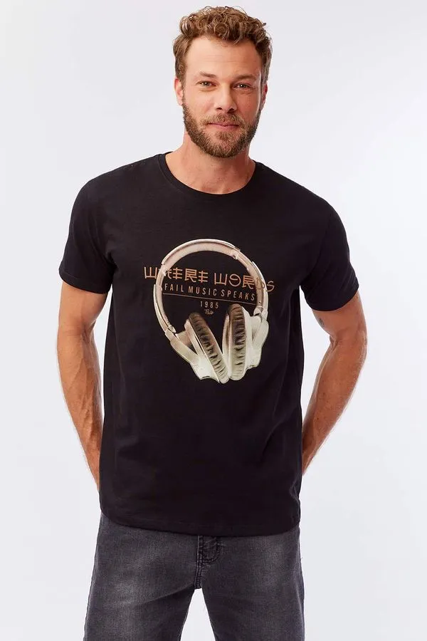T-Shirt Estampada Music Speaks Preta PRETA/P
