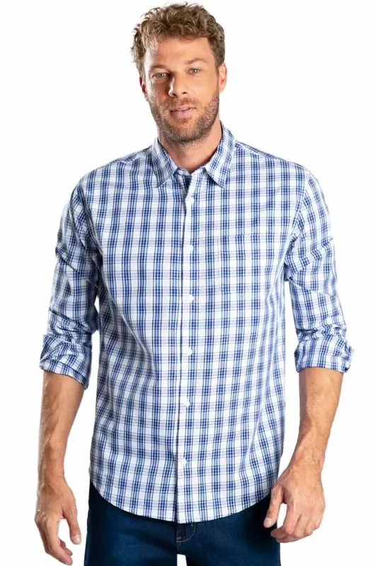 Camisa Xadrez Fio Tinto Branco/Azul BRANCO/AZUL/GG