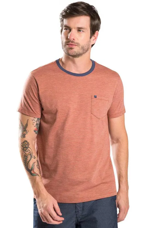 T-Shirt Listrada Com Bolso Laranja LARANJA/GG
