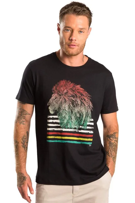 T-Shirt Estampada Lion Preto PRETO/GG