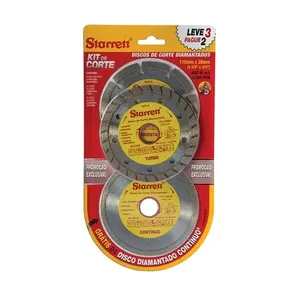 Kit de Discos de Corte Diamantados Starrett Misto 110mm com 3 Peças Kit Disco de Corte Diamantado Misto Starret