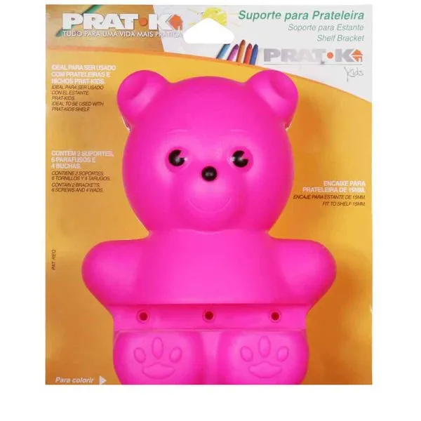 Suporte para prateleira Par Urso Kids 20cm rosa Prat-K