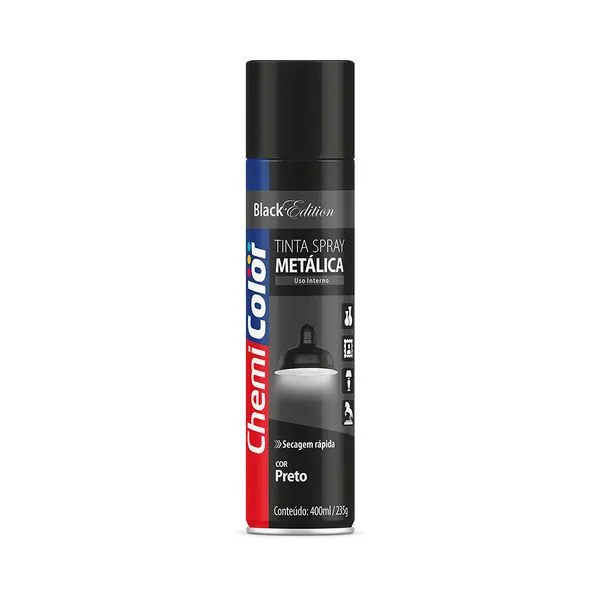 Tinta Metálica Spray 400Ml Preto Chemicolor