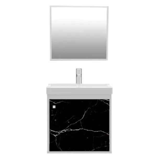 Conjunto Gabinete para Banheiro com Lavatório e Espelheira Canis Marmorizado Preto Cerocha Conjunto Gabinete Para Banheiro Com Lavatório E Espelheira Canis Branco Marmorizado Preto Cerocha