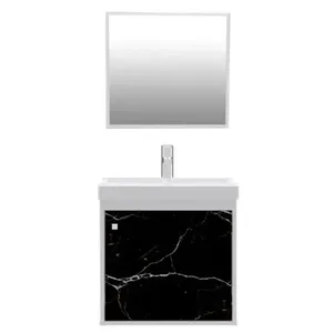 Conjunto Gabinete para Banheiro com Lavatório e Espelheira Canis Marmorizado Preto Cerocha Conjunto Gabinete Para Banheiro Com Lavatório E Espelheira Canis Branco Marmorizado Preto Cerocha