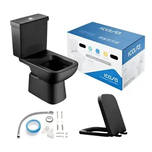 Vaso Sanitário com Caixa Acoplada e Acessórios de Instalação e Assento Pp Soft Close Preto Matte Misti Icasa